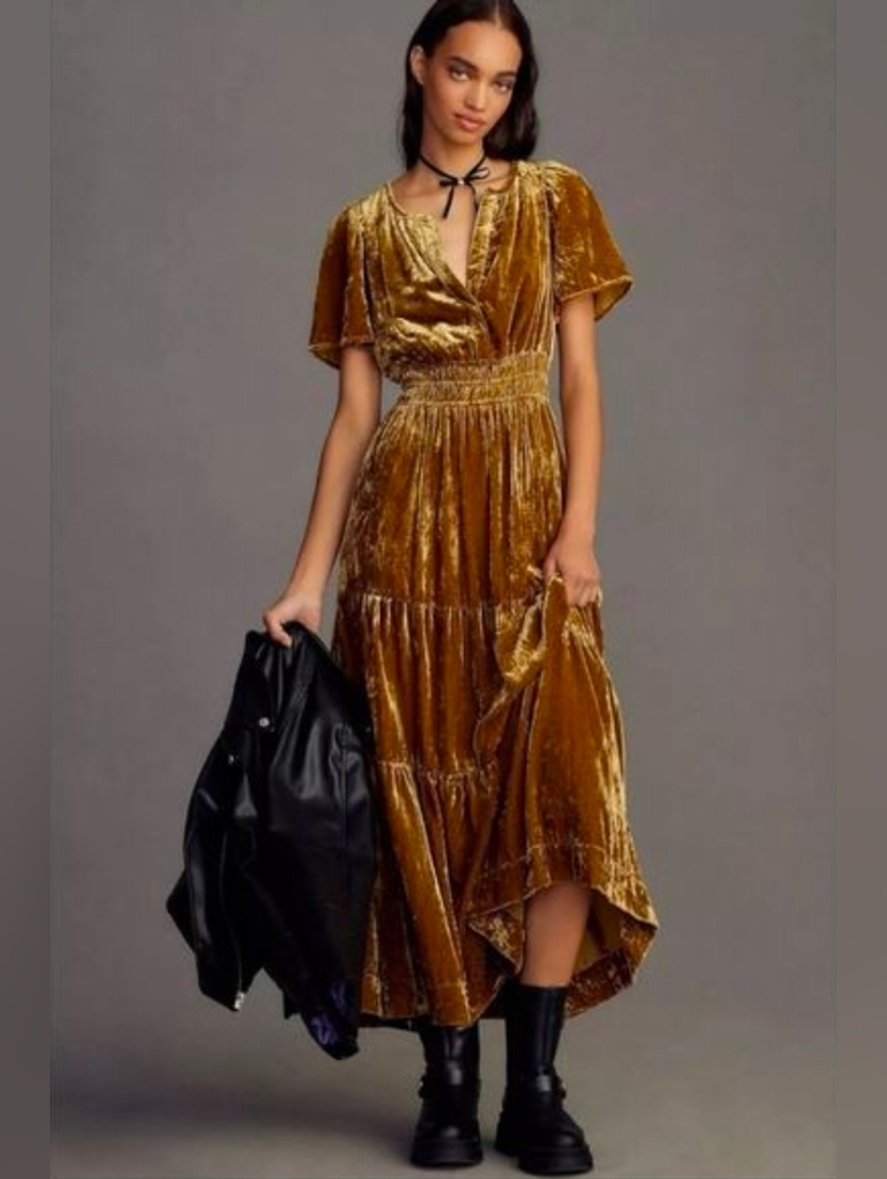 Anthropologie The Somerset Maxi Dress: Velvet Edition Bamboo Brown Large